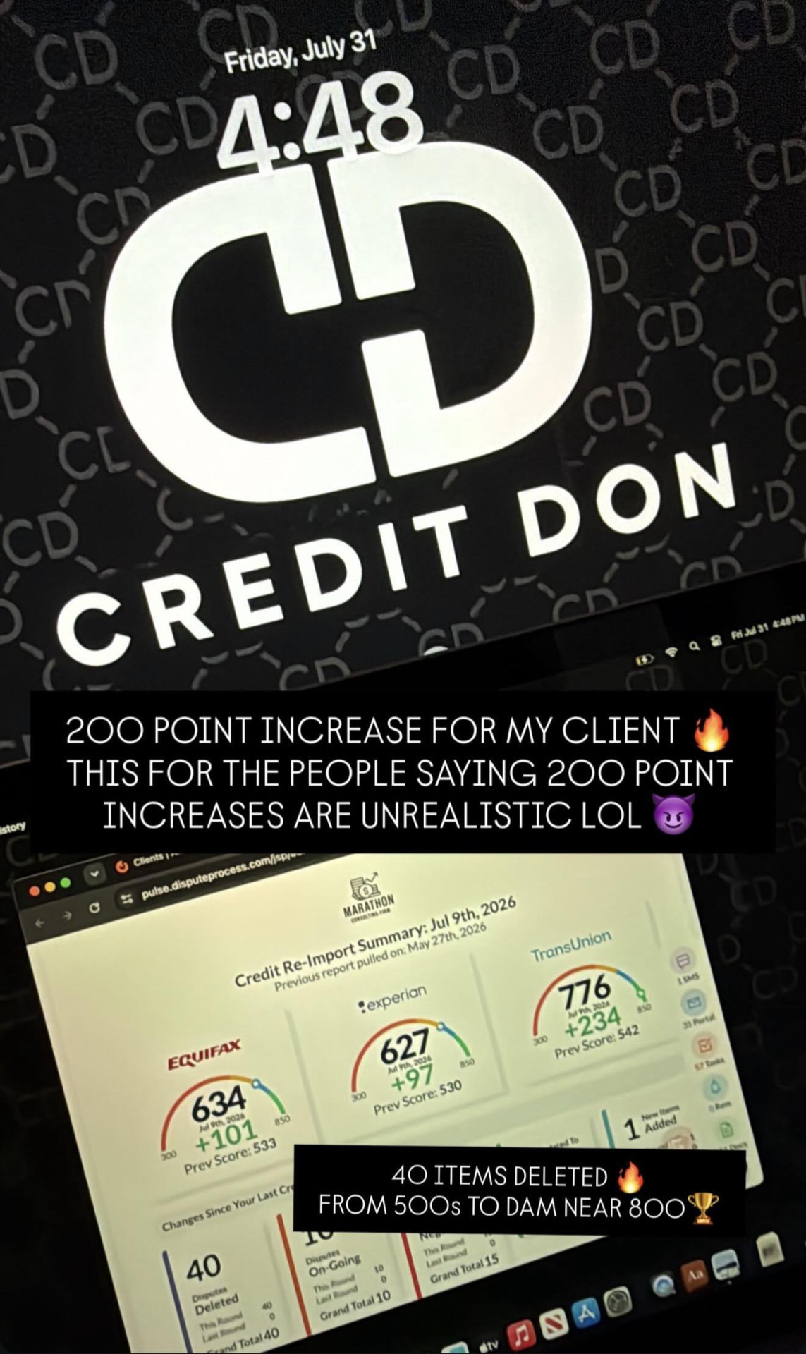 Client result: 40 deletions and +234 points on TransUnion